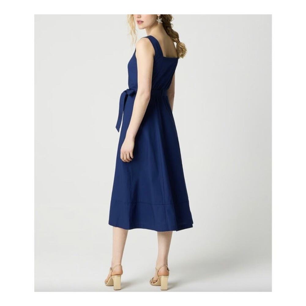 J. Crew Sweetheart Button Front Midi Dress Navy Blue Belted Size 4 NEW - Picture 6 of 10